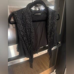 Zara Black beaded fringe Embellished Vest